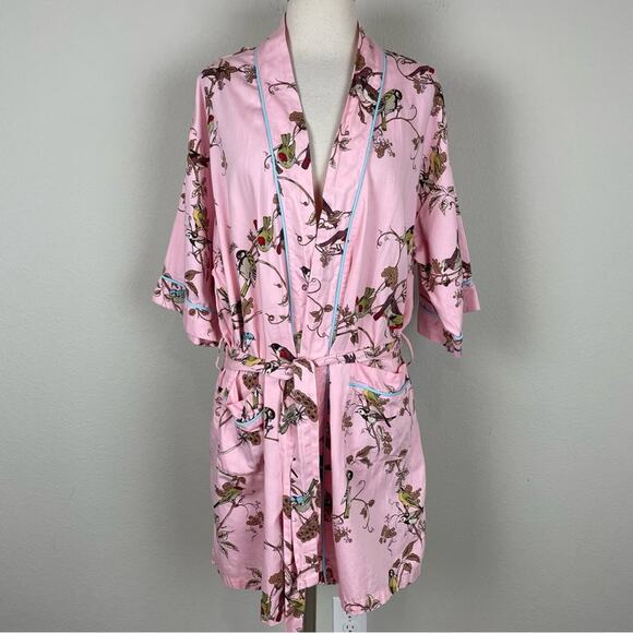 Bed Head Pink Bird Print Tie Front Robe S/M - Picture 1 of 6